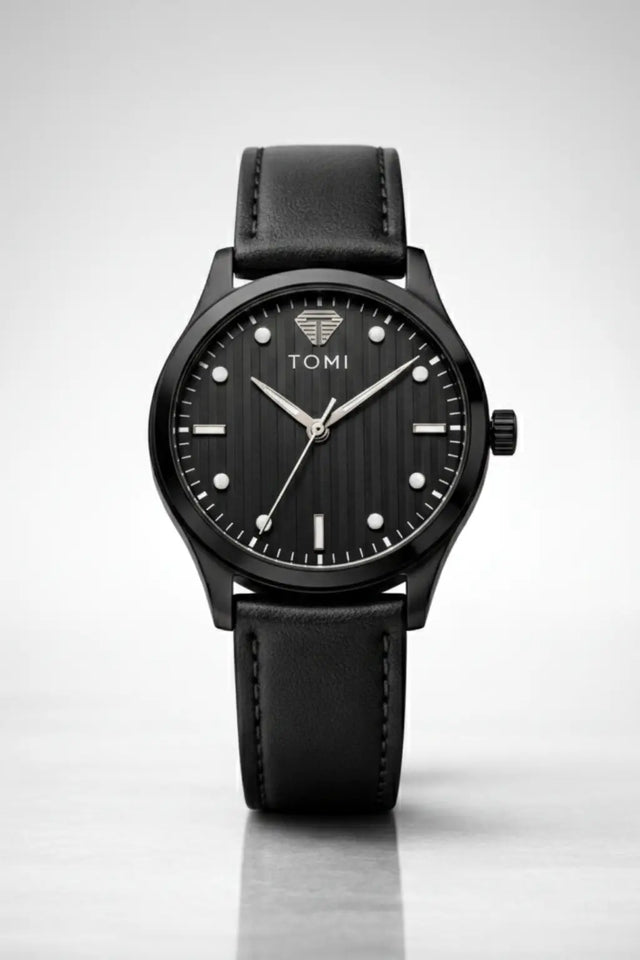 Phantom Black | Men's Analog Watch | Black Leather Strap | Midnight Edition