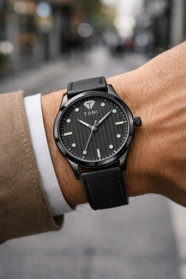 Phantom Black | Men's Analog Watch | Black Leather Strap | Midnight Edition