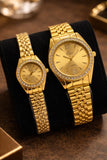 Luxury His and Her Couple Watch Set - Black Stainless Steel Diamond Bezel
