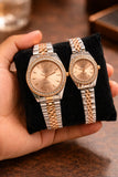 Luxury His and Her Couple Watch Set - Black Stainless Steel Diamond Bezel