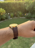 Sultan Gold | Men's Classic Analog Watch | Brown Crocodile Leather | Sapphire Coated Crystal