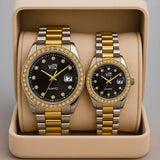 Luxury Couple Watch Set – Vitz Quartz | Gold & Silver Two-Tone with Diamond Dial | His & Her Matching Gift