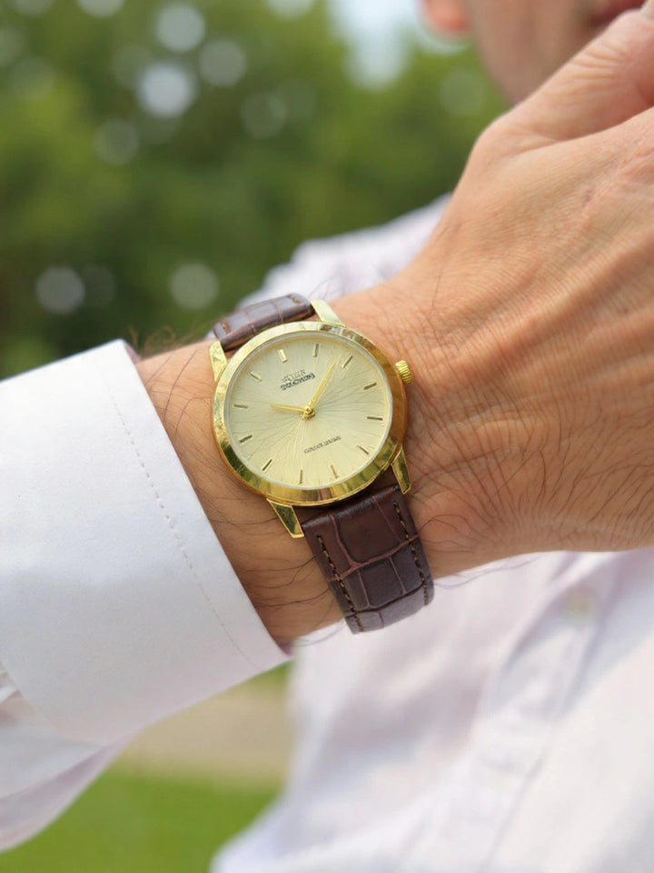Sultan Gold | Men's Classic Analog Watch | Brown Crocodile Leather | Sapphire Coated Crystal